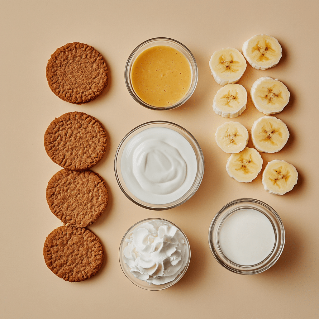 Ingredients for banana pudding with Biscoff cookies