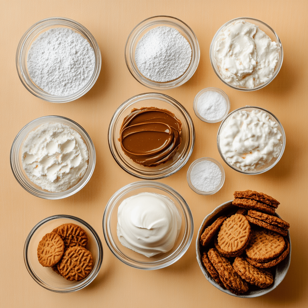 Biscoff cake roll ingredients laid out flat