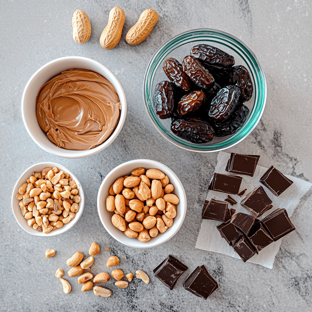 Date Snickers recipe ingredients on counter