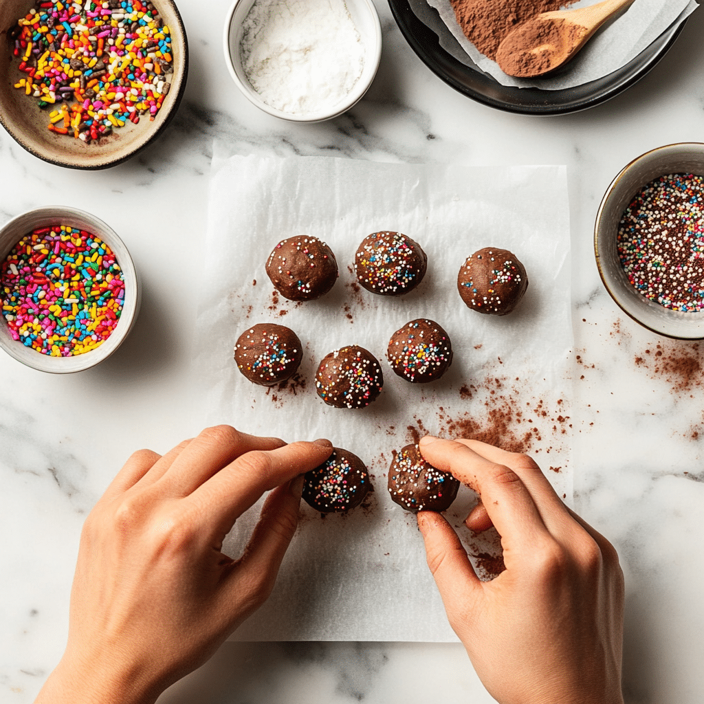 rolling no bake brownie balls dough