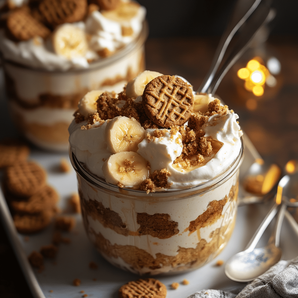 Banana pudding in mason jars with Biscoff topping
