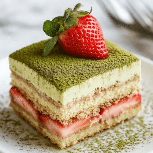 strawberry matcha tiramisu layered dessert