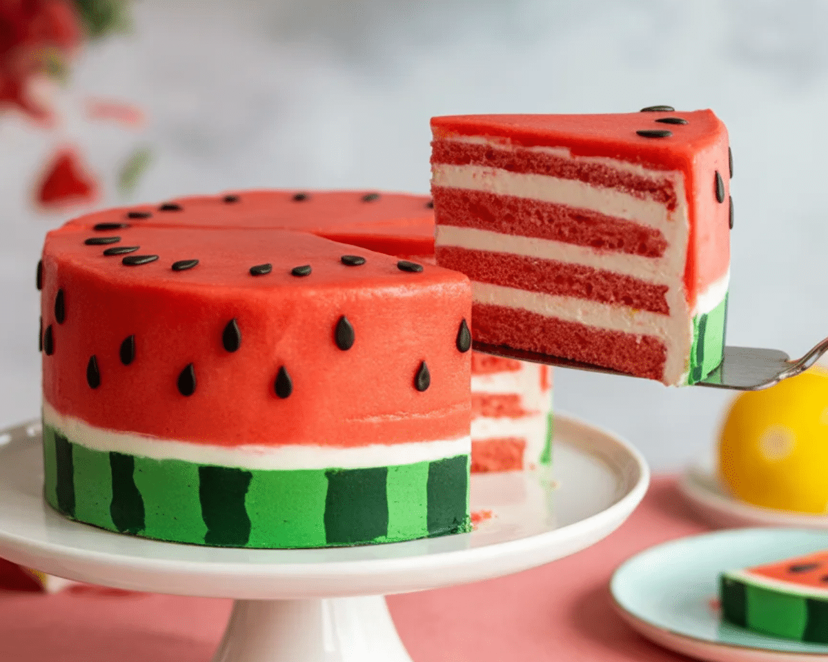 watermelon flavor cake on picnic table