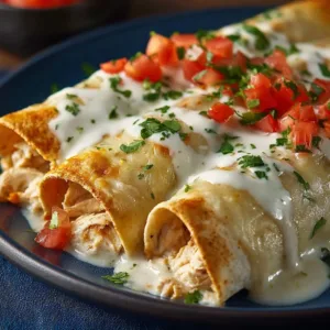 Baked cream cheese chicken taquitos served on a plate