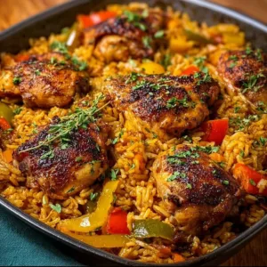 Delicious Caribbean Chicken and Rice served with colorful vegetables and herbs