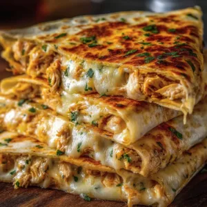 Delicious cheesy garlic chicken wraps on a plate with fresh ingredients.