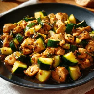 Delicious Chicken Zucchini Stir Fry with colorful vegetables in a skillet