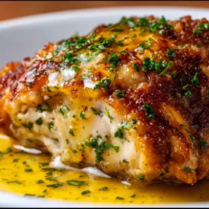 Plate of Cowboy Butter Chicken served with rice and garnished with herbs.