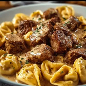 Delicious Cracked Garlic Steak Tortellini in Creamhouse Sauce