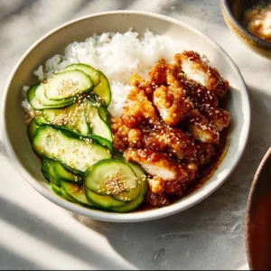Delicious plate of crispy chicken with golden-brown coating and herbs