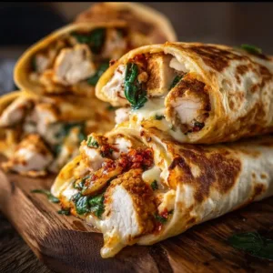 Crunchy crispy air fryer chicken and mozzarella wraps on a plate