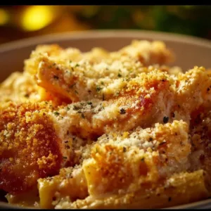 Dump-and-Bake Chicken Parmesan Casserole served on a plate