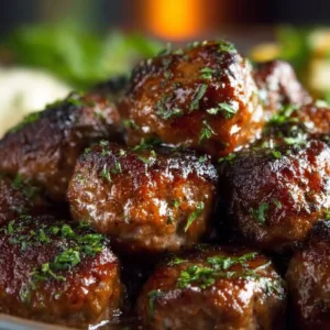 Easy garlic butter steak bites served on a plate with herbs