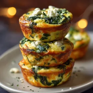 Healthy egg muffins with spinach and feta on a rustic plate