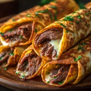 French Dip Tortilla Roll Ups served on a platter with dipping sauce