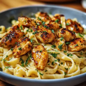Garlic Butter Chicken Bites served with Savory Creamy Parmesan Pasta