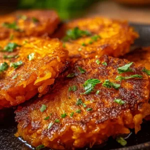 Healthy sweet potato hash browns on a plate with herbs and spices