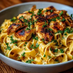 A delicious plate of cowboy butter chicken linguine ready to serve in 30 minutes.