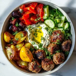 Mediterranean Beef Meatball Bowl with fresh herbs and spices