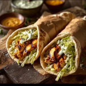 Sheet pan chicken pitas with herby ranch topped with fresh veggies
