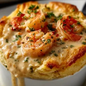 Delicious lobster pot pie with shrimp and cheddar bay biscuits