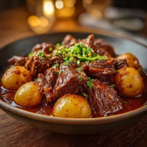 Slow cooker garlic butter beef with potatoes ready to serve