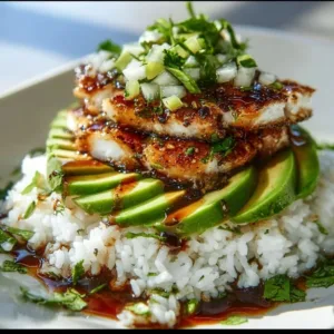 Tangy Honey Lime Chicken served with avocado rice stack for a delicious meal