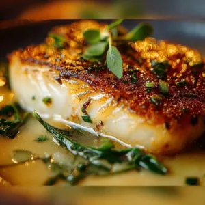 Baked Cod in Coconut Lemon Cream Sauce 2 Baked cod with coconut lemon cream sauce plated beautifully