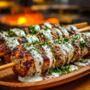 Chicken Kofta with Creamy Garlic Yogurt Sauce 2 Delicious Chicken Kofta served with creamy garlic yogurt sauce