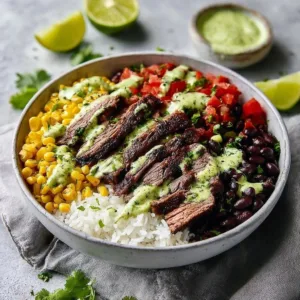 Cilantro lime steak bowl with fresh ingredients and vibrant colors