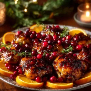Cranberry Orange Chicken 2 Delicious cranberry orange chicken dish served with herbs and garnishes