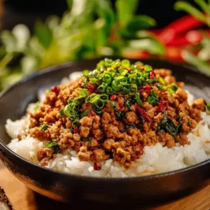 Honey Garlic Ground Turkey 2 Plate of honey garlic ground turkey with vegetables and rice