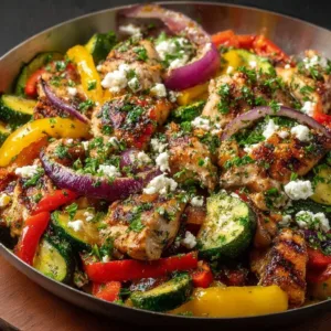 Vibrant Mediterranean Chicken Stir Fry with colorful vegetables and herbs