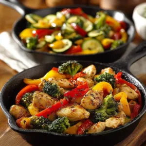 Quick & Healthy Chicken Skillet 2 Quick and healthy chicken skillet recipe with colorful vegetables.