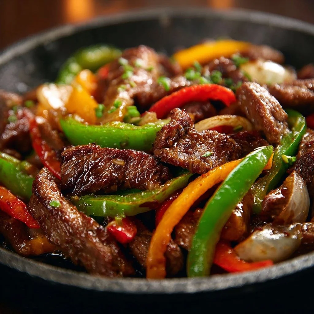 Home 3 Sizzling Chinese Pepper Steak with Onions