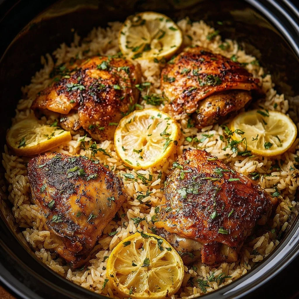 Slow Cooker Lemon Herb Chicken with Fluffy Rice