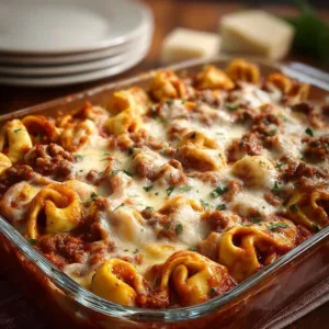 Beef & Cheese Tortellini Bake 2 A savory Beef Cheese Tortellini Bake topped with cheese and herbs