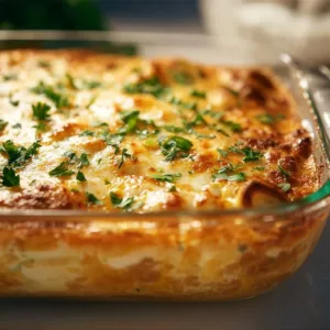 Cheesy chicken taco casserole topped with cheese and fresh ingredients