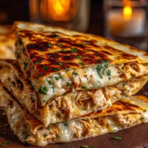 Delicious cheesy garlic chicken wraps on a plate ready to serve.