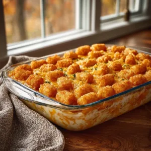 Chicken Alfredo Tater Tot Casserole 2 Delicious Chicken Alfredo Tater Tot Casserole topped with golden crispy tater tots