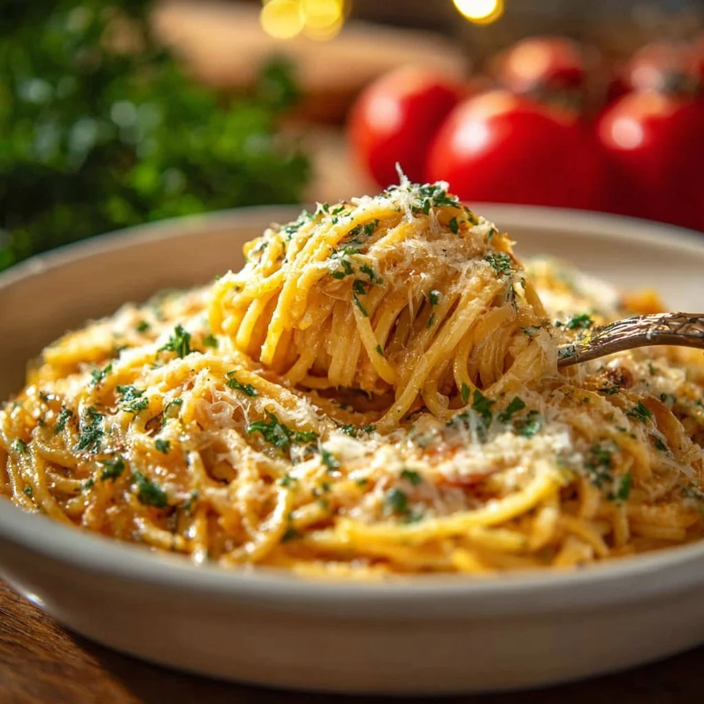Delicious Chicken Spaghetti Casserole served in a baking dish