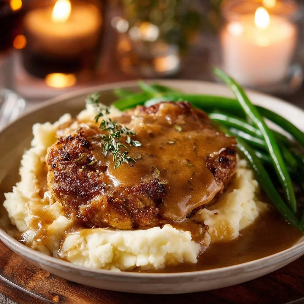 Plate of country fried chicken breast served with sides