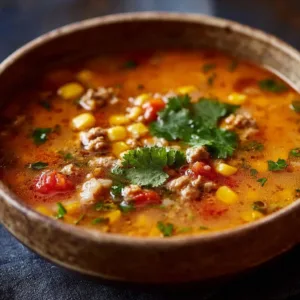 Bowl of Creamy Cowboy Soup garnished with herbs and served with bread.