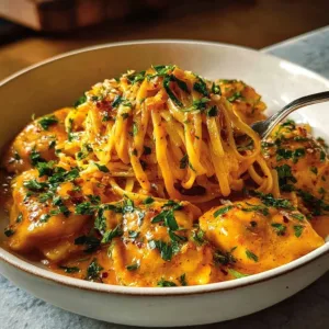 Creamy tomato garlic pasta with fresh herbs in a bowl