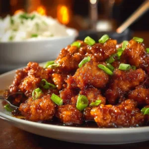 Delicious Firecracker Chicken garnished with fresh vegetables