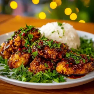 Delicious honey garlic chicken breasts garnished and served on a plate.