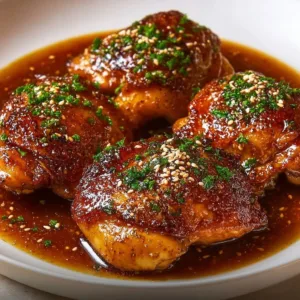 Juicy Honey Garlic Chicken Thighs glazed with a sweet and savory sauce