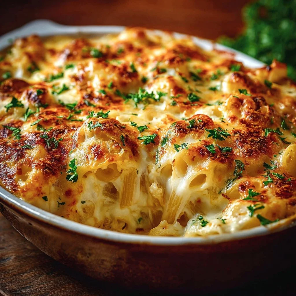 Delicious Million Dollar Chicken Casserole served in a baking dish