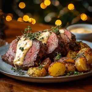 Million Dollar Roast Beef Tenderloin 2 Perfectly cooked Million Dollar Roast Beef Tenderloin served with herbs and sides.