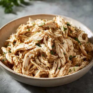 Delicious shredded chicken served in a bowl with vegetables